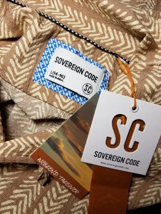 Sovereign Code Boys L(14/16) Brown Tribal Print Short Sleeve Button Up NWT - Picture 7 of 8